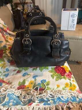 Luce Black Pebbled Leather Triple Compartment Satchel Handbag